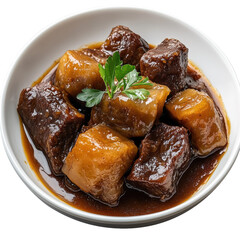 Tender Beef Stew with Sweet Potatoes in Rich Gravy, Perfect for Comfort Food Lovers on transparent background
