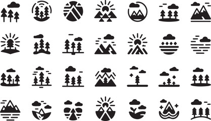 Minimalist Landscape and Nature Icons - Vector Set
