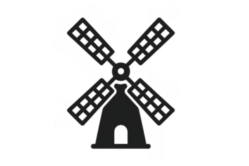 Classic windmill silhouette on transparent background for rustic designs