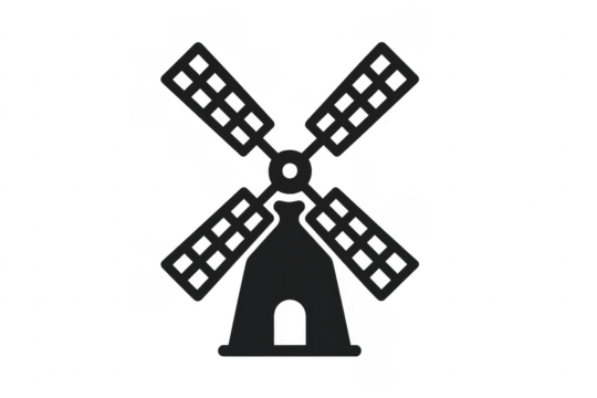 Classic windmill silhouette on transparent background for rustic designs