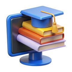 3d online education concept with books and graduation cap