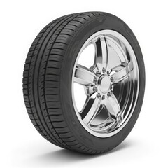 Obraz premium Shiny chrome alloy wheel with black performance tire