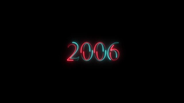 2006 neon line text. Abstract 2000 neon text animation, Glowing neon number text background 4k ANIMATION 