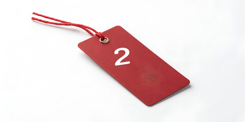 Red tag with number 2 isolated on transparent background  
