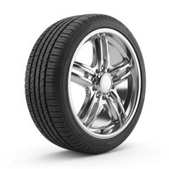 Obraz premium Shiny chrome alloy wheel and tire on white background