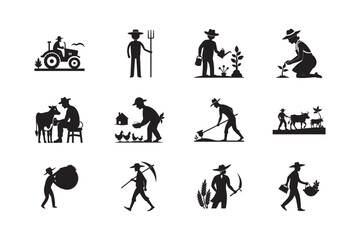Farmer Profession Silhouette Vector Illustration Bundle