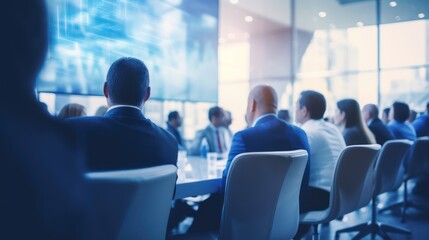Fototapeta premium A group of business professionals sitting in a conference room, engaged in a meeting.