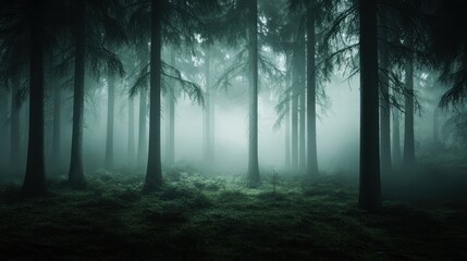Fototapeta premium Enigmatic Foggy Forest: A Mystical Realm