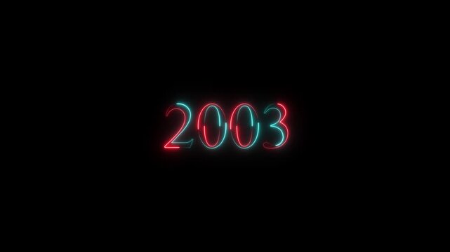 2003 neon line text. Abstract 2000 neon text animation, Glowing neon number text background 4k ANIMATION 