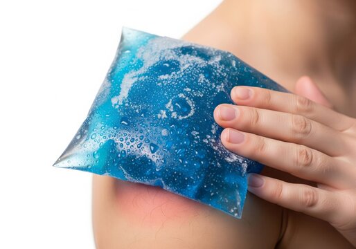 Applying Blue Ice Gel Pack to Shoulder – Cold Therapy for Pain Relief and Injury Recovery