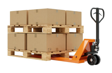 Forklift handling cardboard boxes warehouse product industrial environment side logistics efficiency. Cut out png