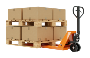 Forklift handling cardboard boxes warehouse product industrial environment side logistics efficiency. Cut out png