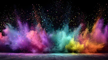 Obraz premium Colorful powder explosion on a dark background.