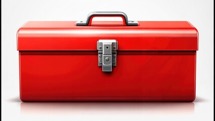 Sleek Red Metal Toolbox with a Gleaming Silver Latch and Handle on a White Background.