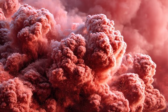Massive, pinkish-red cloud of smoke or ash