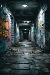 Dark, graffiti-covered tunnel