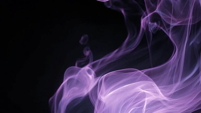 Soft purple smoke swirling and curling in artistic patterns on a black background