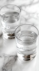 Two Glasses of Refreshing Water on a Marble Surface, Minimalist and Elegant