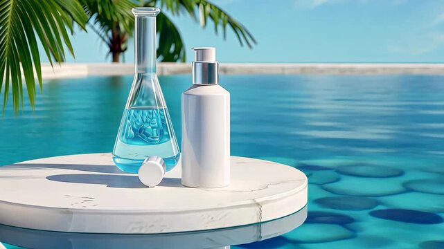 Discover innovative skincare solutions using natural ingredients, showcased in a relaxing poolside setting on a sunny day