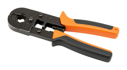 Fototapeta premium Using wire crimping tools for electrical connections workshop equipment guide indoor overhead diy concepts. Cut out png