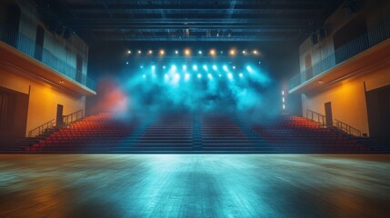 Fototapeta premium Dramatic Stage Lighting with Fog and Empty Seats in a Theatre