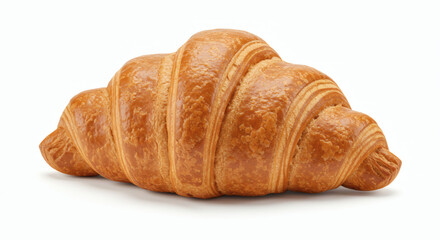 Golden brown buttery croissant, a classic French pastry for a delicious breakfast, isolated on a clean white background.