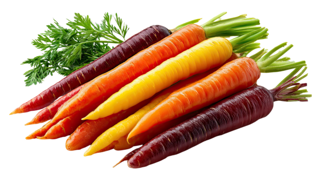 Rainbow Carrots: A vibrant selection of fresh, colorful carrots, showcasing a spectrum of hues from deep purple to sunny yellow and bright orange, perfect for health-conscious consumers.