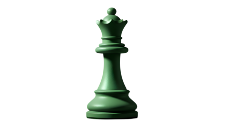 Green queen chess piece isolated on transparent background