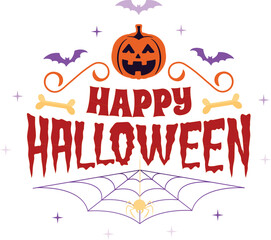 Dark Halloween sky filled with bats above a bright orange pumpkin.

