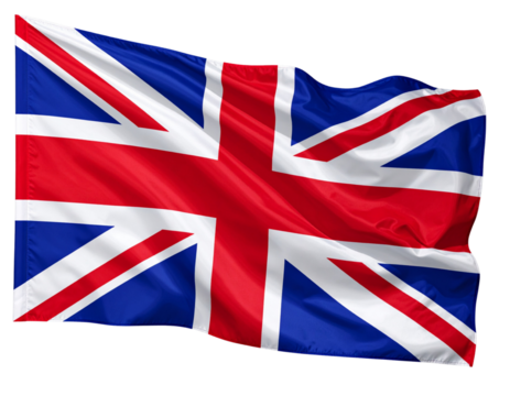  Front View of Waving Union Jack Flag on Fabric Texture, Isolated on Transparent Background PNG - Powered by Adobe