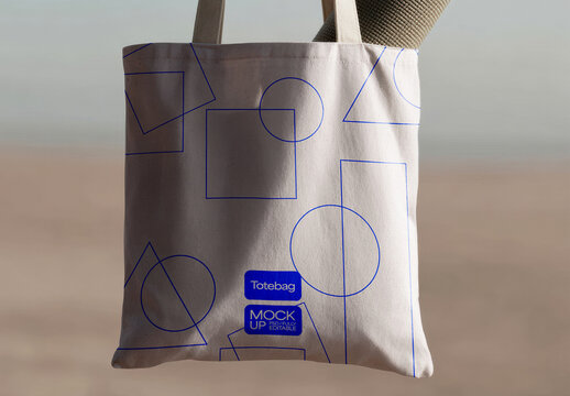 Tote Bag Mockup with Yoga Mat Outdoors