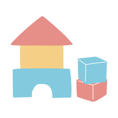 赤と黄色と水色の積み木が並んだかわいいイラスト