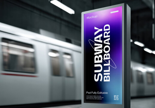 Subway Billboard Mockup with Moving Train