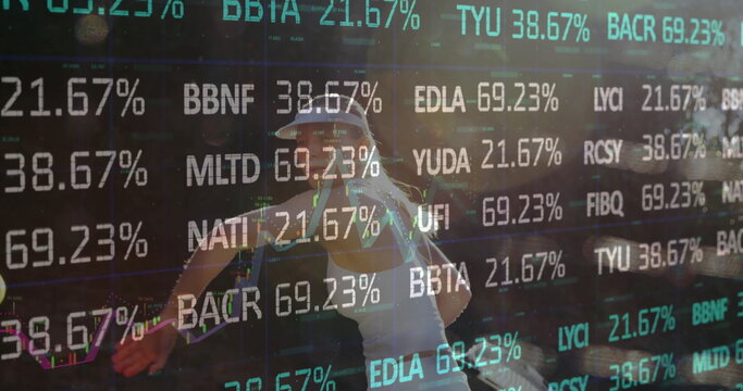 Running athlete wearing sportswear jogging on tree-lined path, with MLTD and BACR ticker overlay - Powered by Adobe