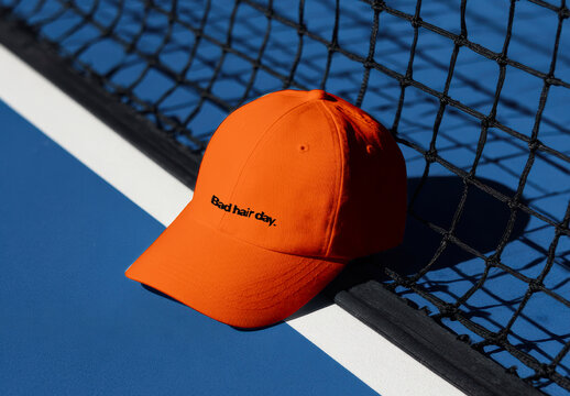 Baseball Cap on Tennis Court Mockup