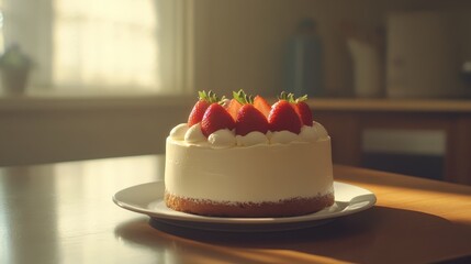 Delicious Strawberry Cheesecake with Fresh Red Berries on Top