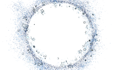 Sparkling silver glitter and stars create a beautiful circular frame. Perfect for holidays, celebrations, and more!