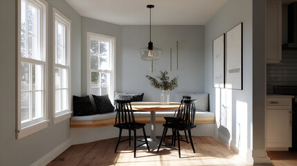 Fototapeta premium Sunlit Dining Nook with Built in Bench and Minimalist Decor