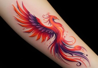 Colorful phoenix watercolor forearm tattoo