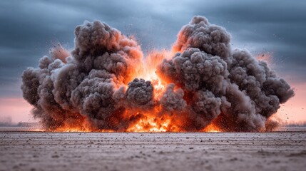 Massive Ground Explosion with Fireball