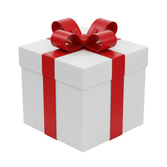 Obraz premium transparent cubic gift box made of matte paperboard, adorned with a bold crimson red satin ribbon tied in an elegant bow, isolated on a seamless transparent background with shadowless studio