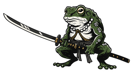 Fototapeta premium Fearless Frog Samurai Japanese Warrior Amphibian Illustration on Transparent Background