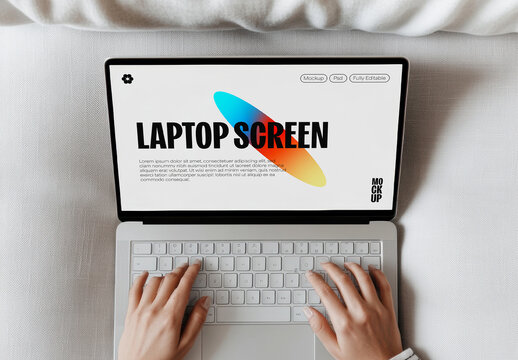 Laptop Screen Mockup with Hands Typing