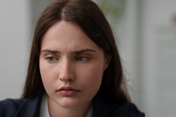 Fototapeta premium Sad young woman at home. Depression concept