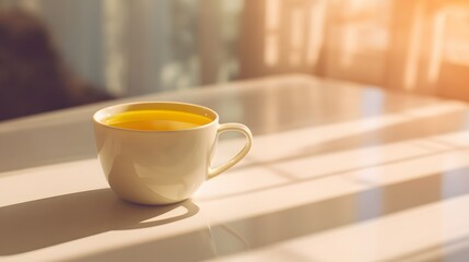 Fototapeta premium A cup of tea on a sunny table.