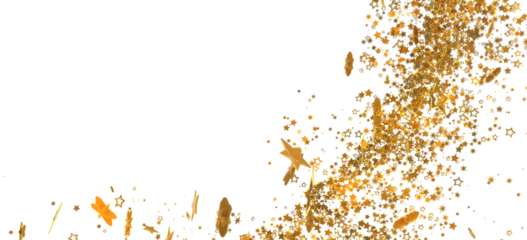 Sparkling gold stars and confetti on white. Perfect for festive designs.