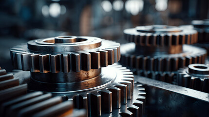 Close-Up of Interlocking Metal Gears in Industrial Setting