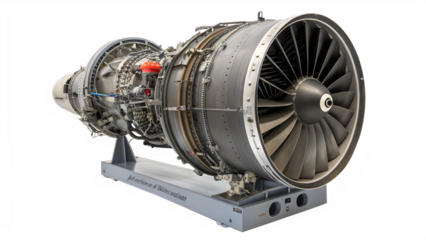 Detail of a jet engine model showcasing advanced design PNG. AI GENERATED.