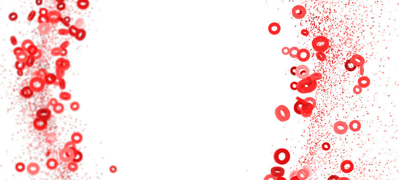 Abstract background with red circles and confetti. Perfect for festive designs.
