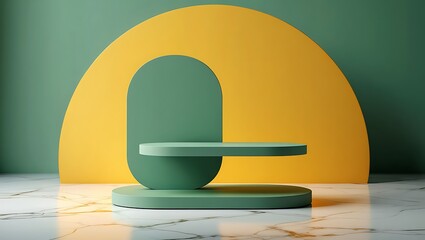 Modern minimalist stage with abstract arch and podium